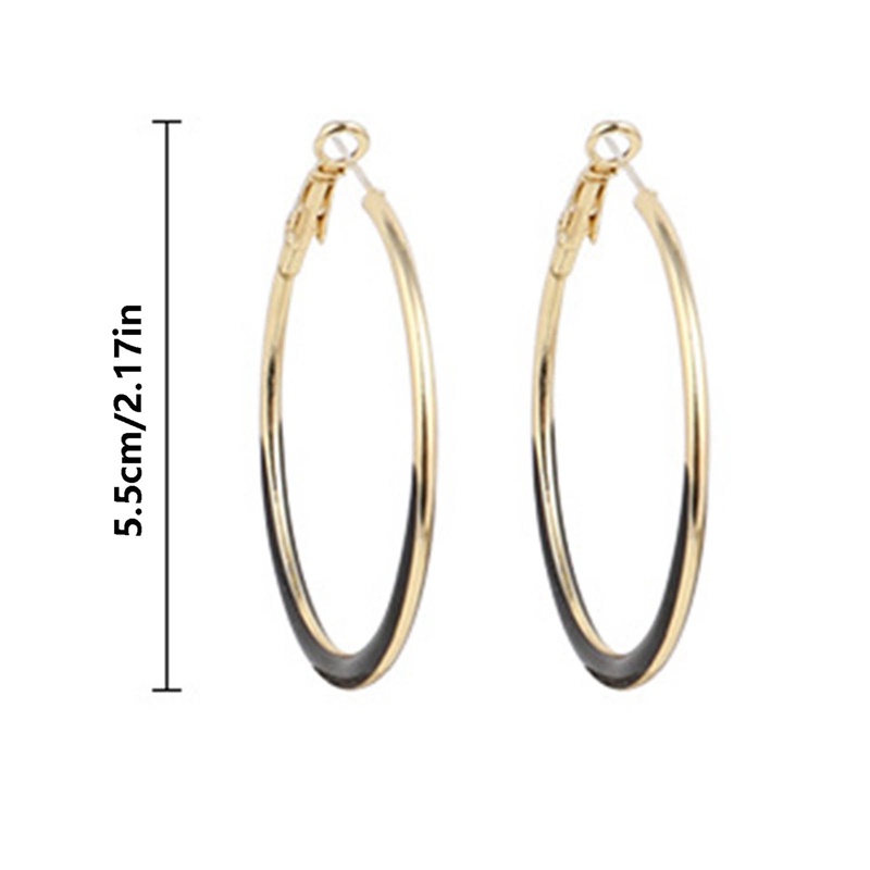 Fancyqube Anting Hoop Besar Enamel Cicle Warna Hitam Putih Untuk Wanita