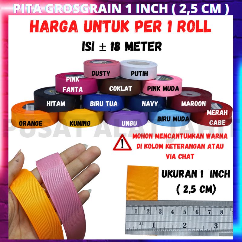 

Pita kado hias tali grosgrain polos per roll isi 18 meter