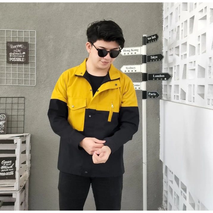 Sweater Berkerah AUSTIN JACKET Pria Oversize Combine Warna Gaya Kasual Simple Fashion ala Korean Terbaru Bahan Cutton FLEECE