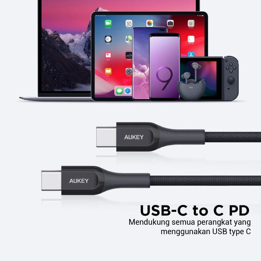 Kabel Charger Type C Aukey CB-AKC4 2m Kevlar Material Black - 500418