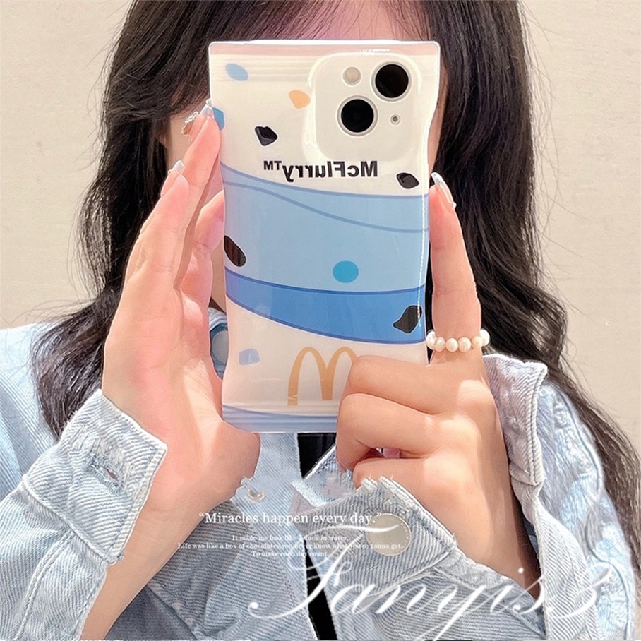 Compatible For iPhone 14 13 12 11 Pro Max X XR Xs Max 8 7 Plus SE 2020 Soft Case Desain Mc Flurry Pink Biru Untuk