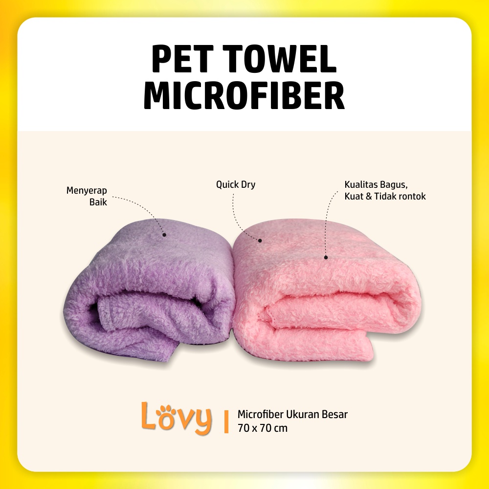 Handuk Kucing Microfiber Pet Towel Quick Dry Lovy | Besar 70 x 70 cm