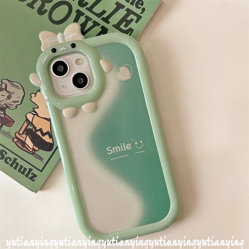 Wave Green Splicing Cartoon Cute Smile Phone Case Compatible for IPhone XR 7 8 6 6S Plus 14 Plus 11 12 13 14 11 Pro Max X XS MAX SE 2020 3D Little Monster Lens Soft Back Cover