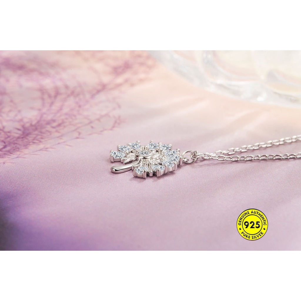 Kalung Rantai Dengan Liontin Bunga Dandelion Hias Berlian Imitasi Untuk Wanita U1395