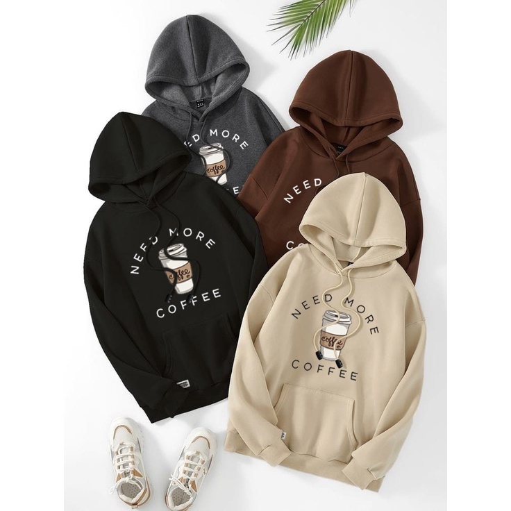 Parisdivarious Sweater Hoodie Jemper Need More Coffee Bahan Fleece Size S - XXL (Pria &amp; Wanita)