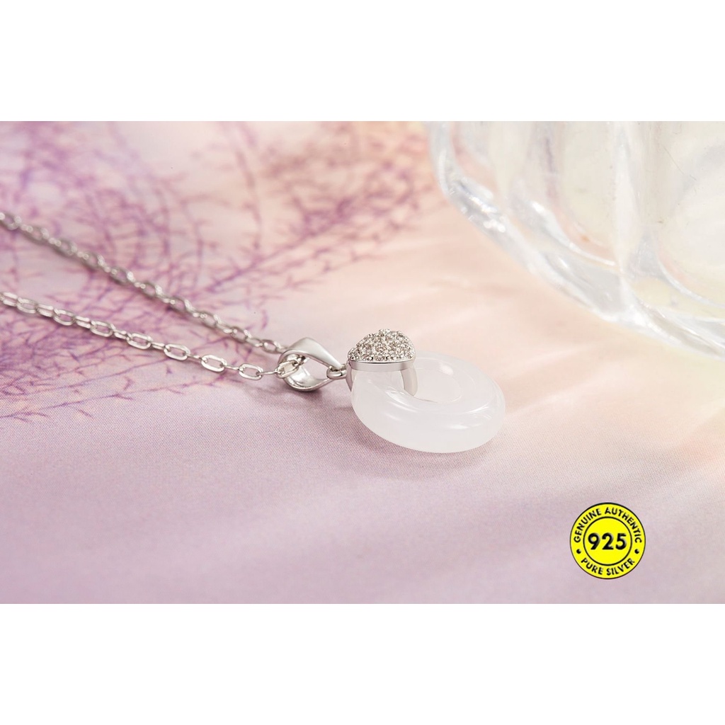 Kalung Rantai Sterling Silver 925 Dengan Liontin Batu Giok Hetian Untuk Wanita U1394