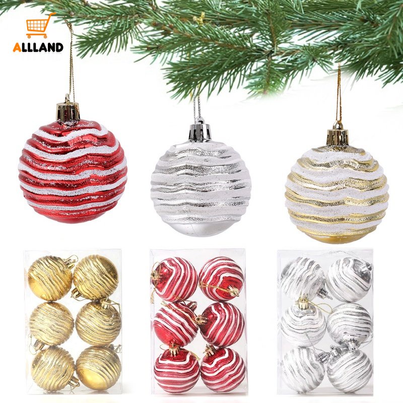 6pcs / Set Bola Gantung Rajut Motif Garis Asimetris Glitter Ukuran 4 / 6cm Untuk Dekorasi Pohon Natal