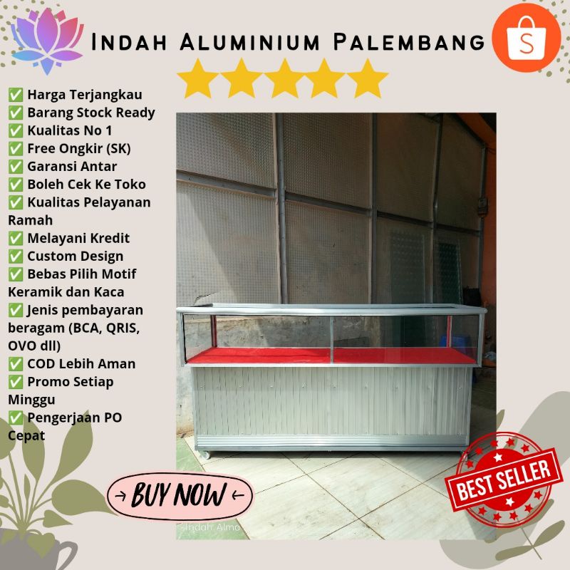 ETALASE KONTER 1,5 METER ALUMINIUM MURAH PALEMBANG