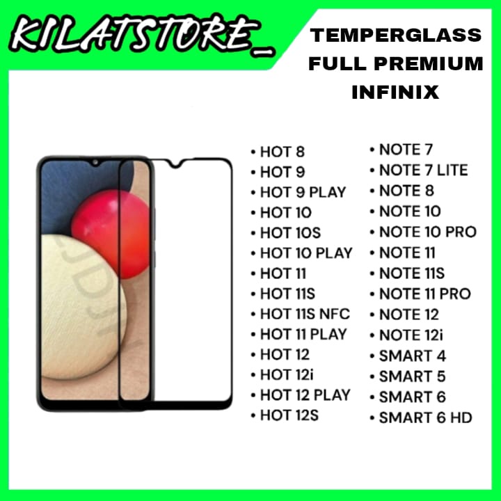 Premium Temperglass Full Glue Full Screen for Infinix + Packing Kardus dan Tisu