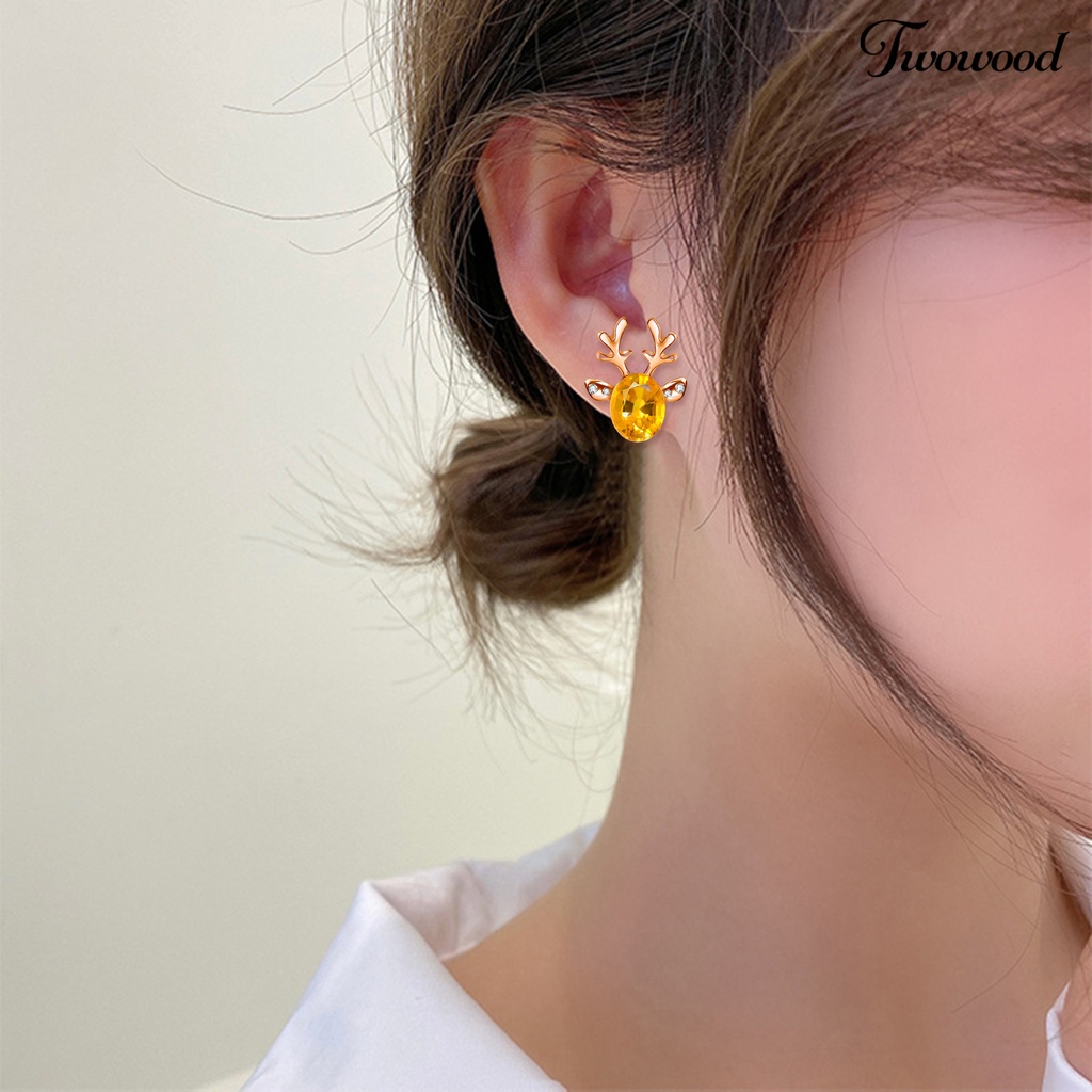 2pcs Anting Stud Desain Tanduk Rusa Aksen Berlian Imitasi Gaya Boho Untuk Wanita