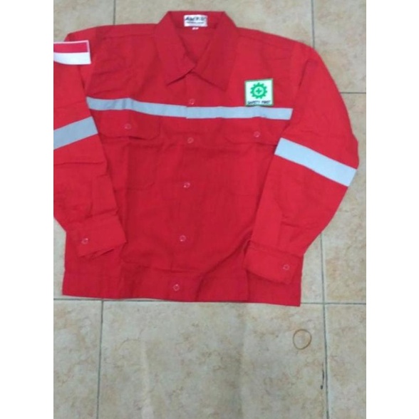 Baju safety atasan lengan panjang+logo k3 dan merah putih