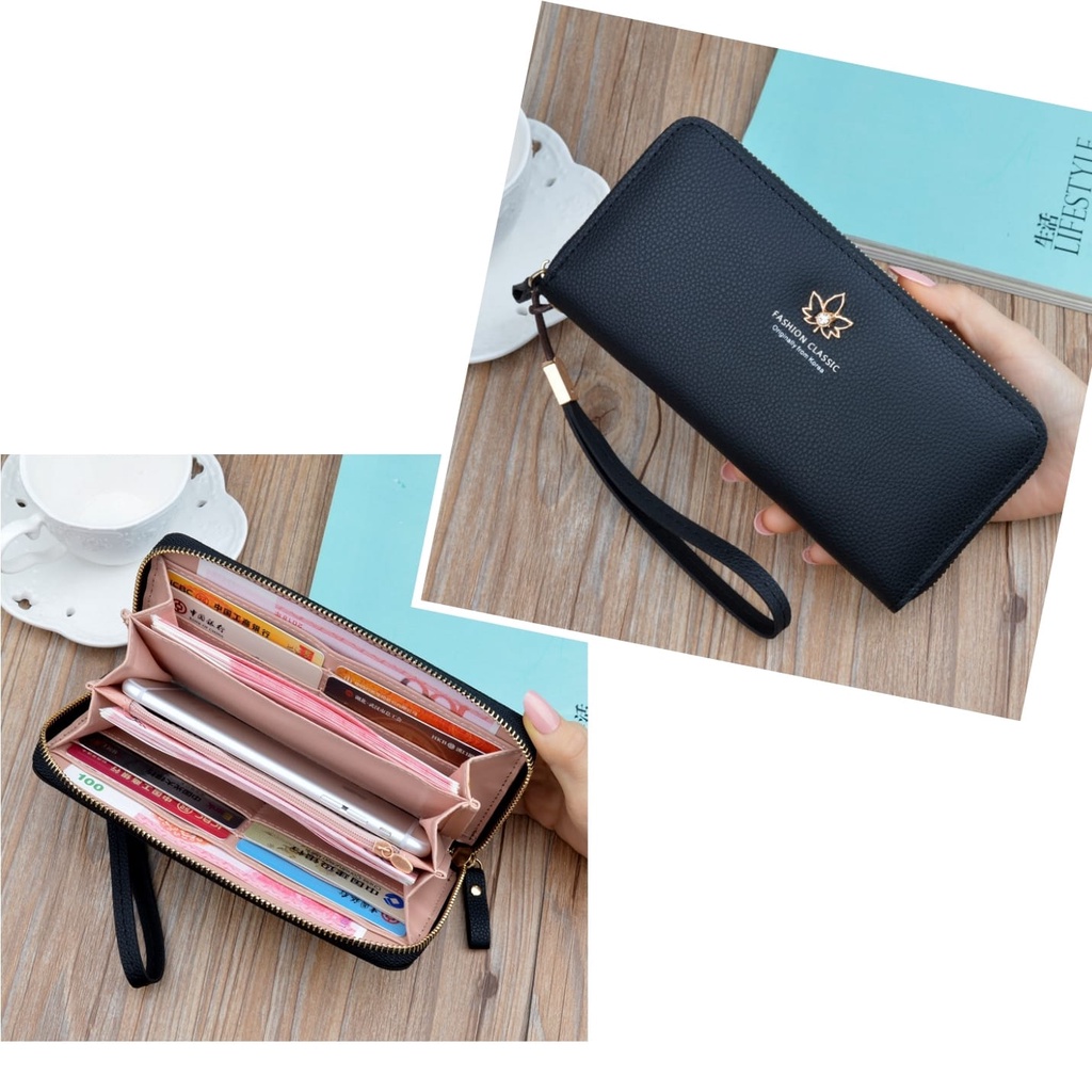 DOMPET PANJANG WANITA PREMIUM BRANDED KULIT HITAM ERICA KARTU UANG KOIN BATAM WA602B5 KOREA IMPORT RESLETING CEWEK KEKINIAN REMAJA SIMPLE LUCU BATAM MURAH