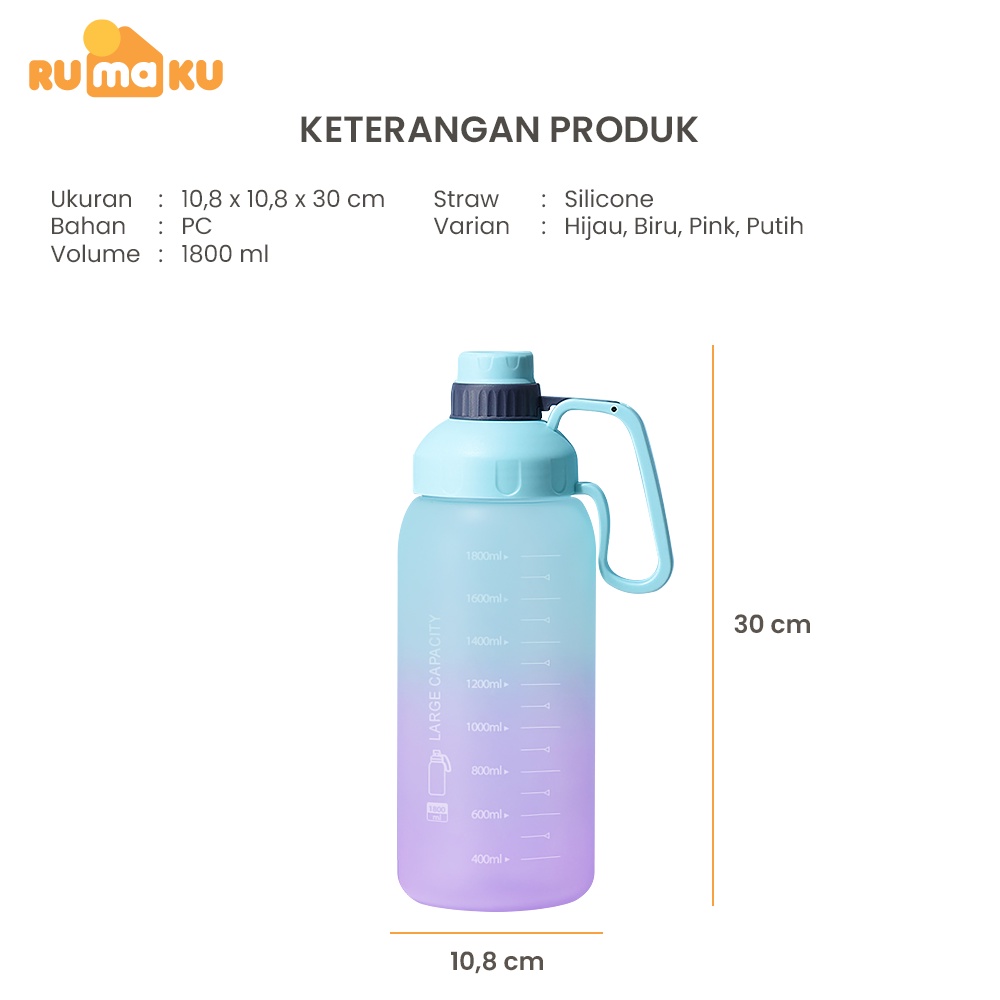 Rumaku Botol Minum Anak Jumbo 1800 ml Botol Air Viral Premium Quality