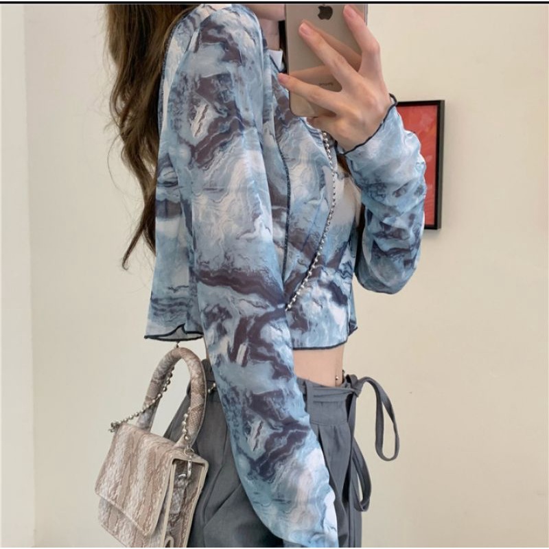 COD/READY Korean Sexy Transparent ANTI-UV Long Sleeve Tulle Blouse Atasan Lengan Panjang Transparan 2271