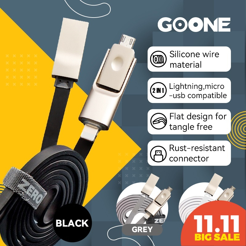 GOONE Kabel Data Charger 2 in 1 Lightning Dan Micro USB Fast Charging Android Apple 120cm