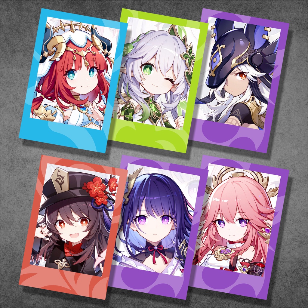 Koleksi Polaroid Anime Game Genshin Impact B - Warna - Ayaka Diluc Eula Ganyu HuTao Jean Kazuha Keqing Klee Kokomi Shogun Tartaglia Venti Xiao Yae Miko Yelan Yomiya Zhongli