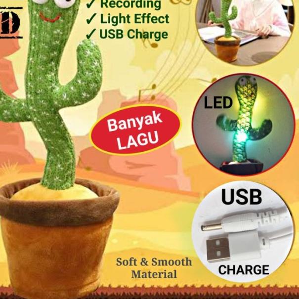 Mainan Kaktus Bergoyang Dancing Cactus Boneka Kaktus Goyang dan Bicara - 4in1 USB Charge