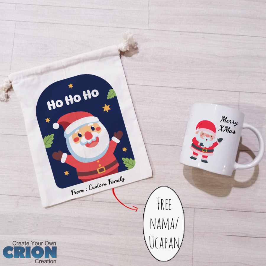 Mug Hampers Natal Christmas Pouch serut Bisa Custom tulisan by crion