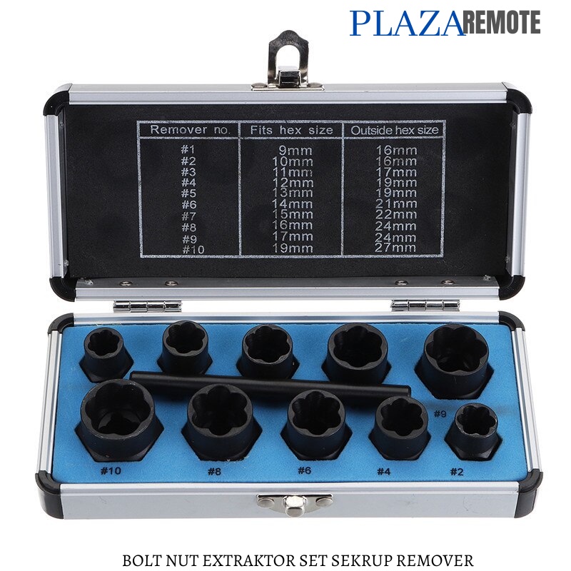 PEMBUKA BAUT MUR RUSAK BOLT NUT BOX SHORT &amp; LONG REMOVER EXTRAKTOR ISI 10PC SET