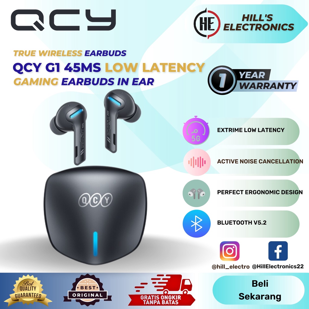 QCY G1 45ms Low Latency Gaming Earbuds TWS GAMING Headset Nirkabel