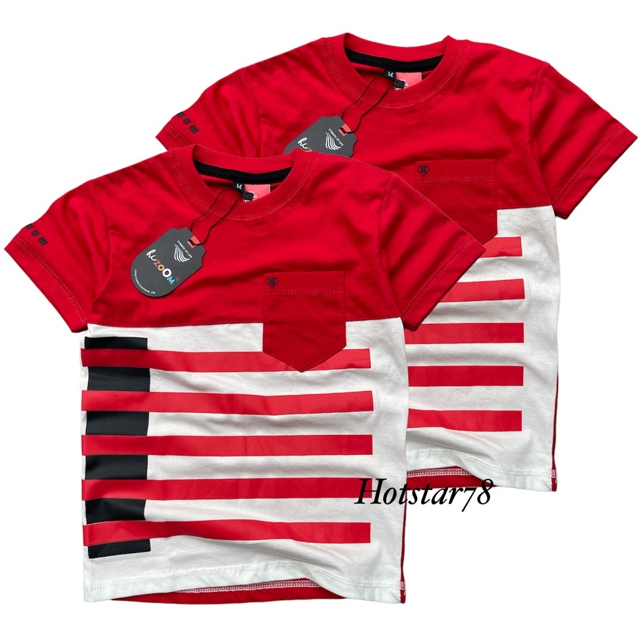 Hizoom Baju Kaos Oblong  Anak Laki - Laki  Warna Merah-Putih  Usia 1-12 Tahun Bahan Katun