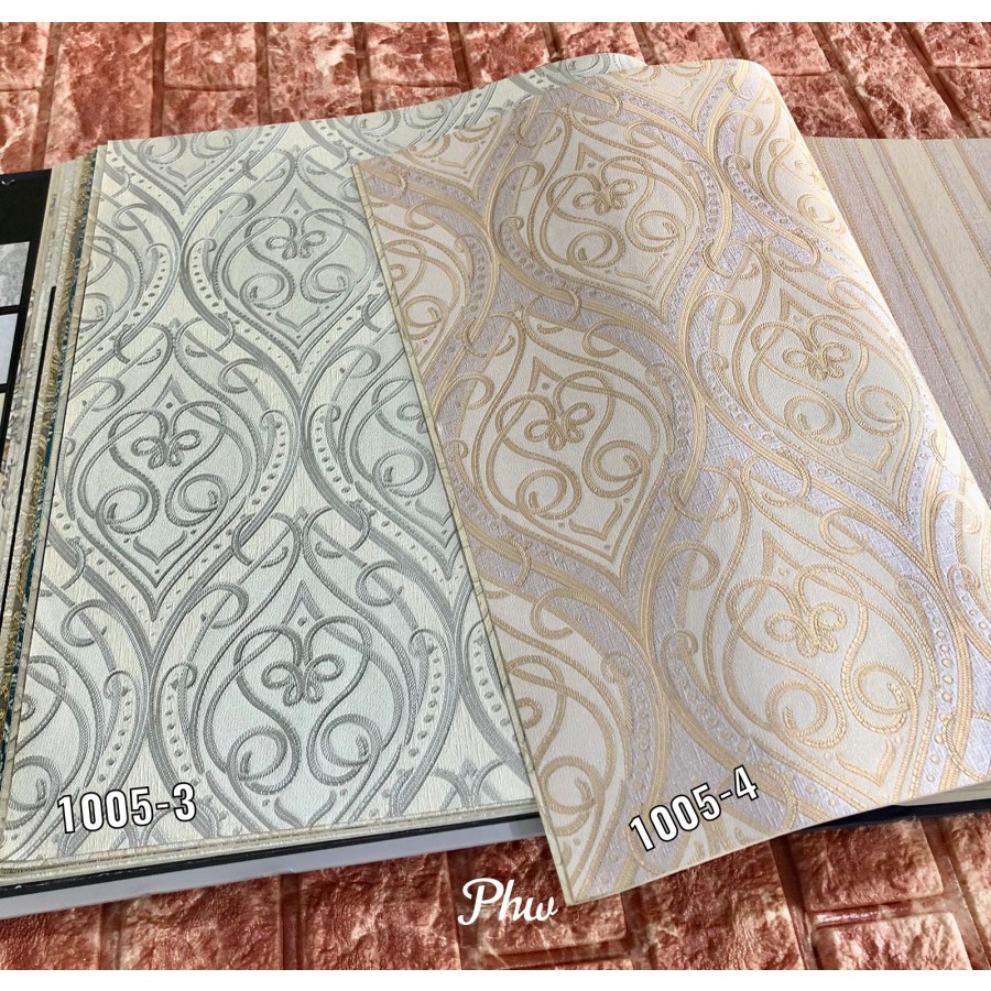 WALLPAPER DINDING KLASIK BATIK CREAM ABU SERAT TEBAL GRACE