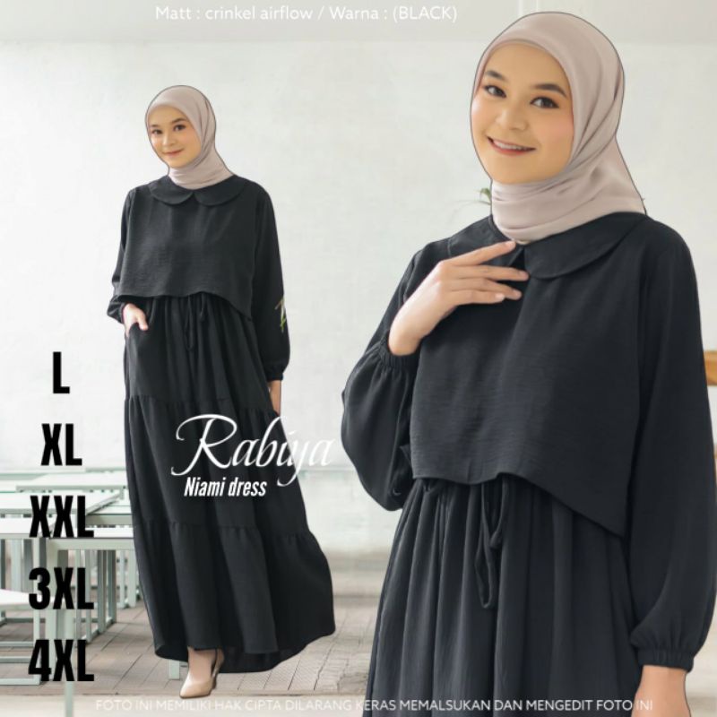 gamis terbaru 2023 lebaran wanita niami drees ukuran L XL XXL 3XL 4XL bahan crincle airflow premium adem