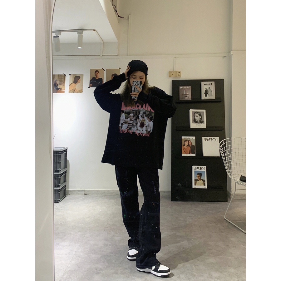 EUNII Sweater Lengan Panjang Restore Ancient Ways In English Korean Style/Hoodie Oversize/Baju Wanita/Switer Wanita