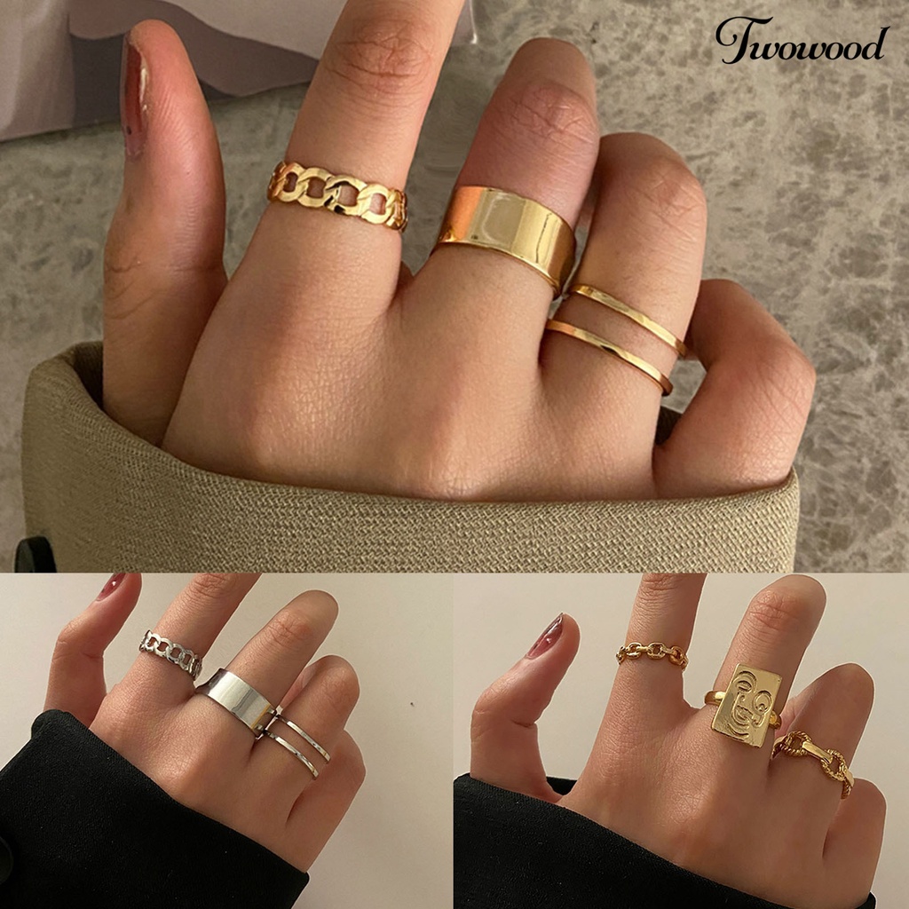 3pcs Cincin Jari Tengah Stackable Bahan Alloy Untuk Wanita