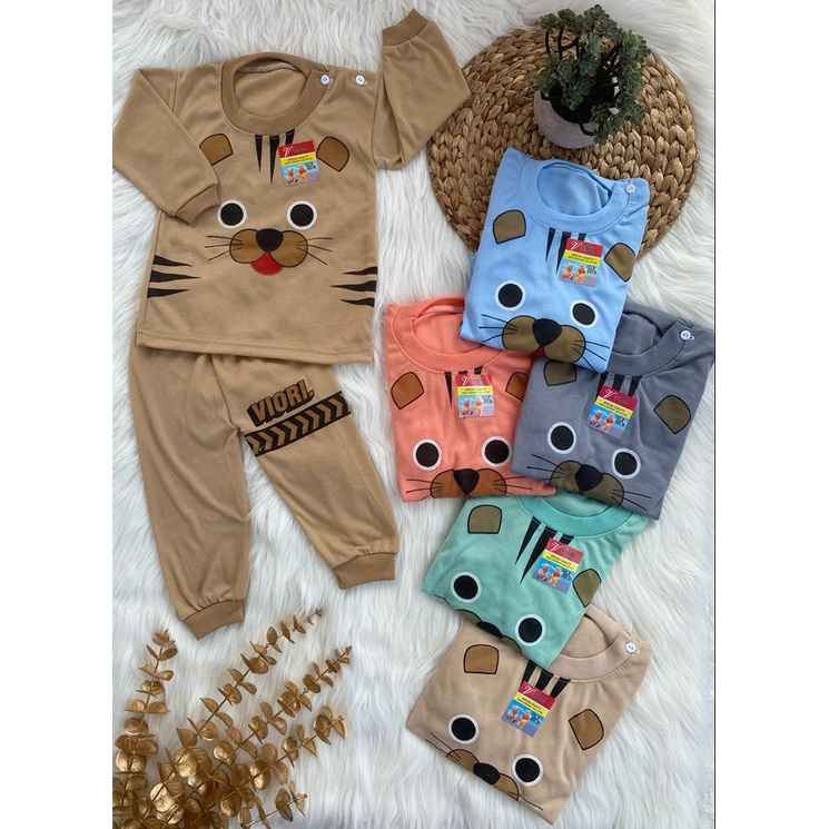 baju bayi setelan motif kucing DASAR WARNA 3-18bulan (PP 045)