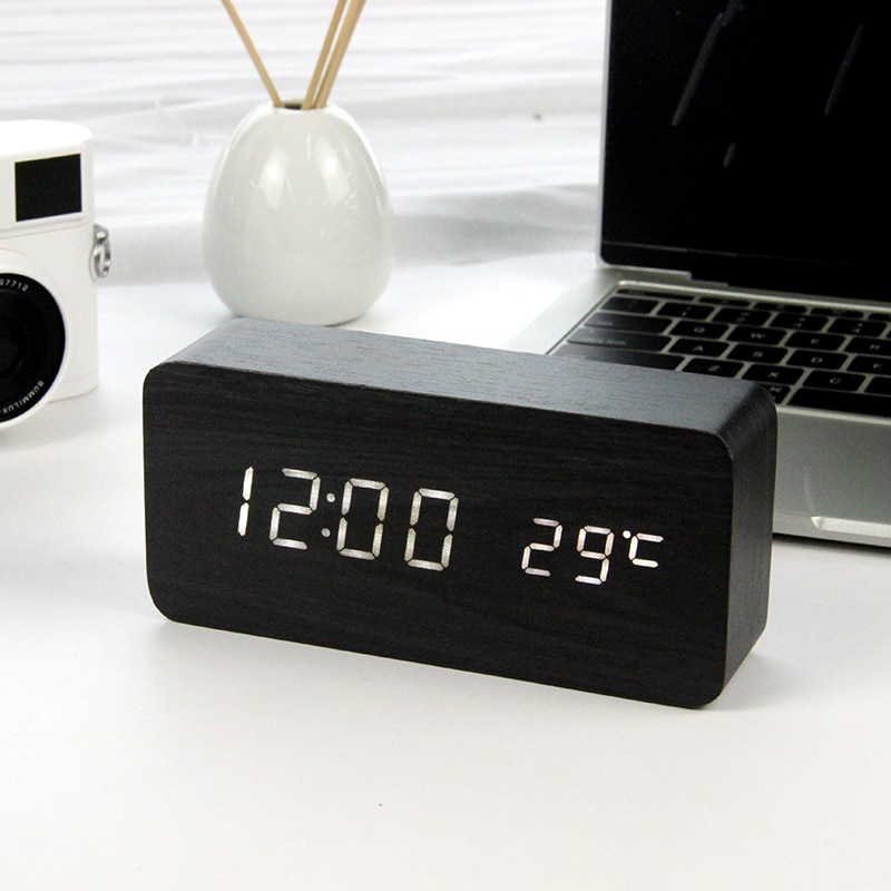 Jam Meja Kayu Led Digital / Digital Wooden Wood Smart Alarm Clock