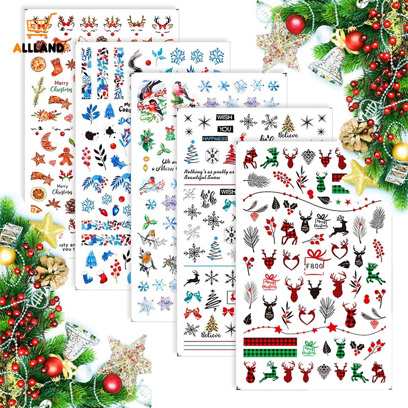 Stiker Kuku 3D Motif Rusa / Daun / Snowflake / Santa Claus Untuk Nail Art