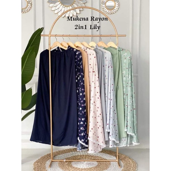 MUKENA DEWASA RAYON MOTIF LILY 2IN1 MUKENA JUMBO