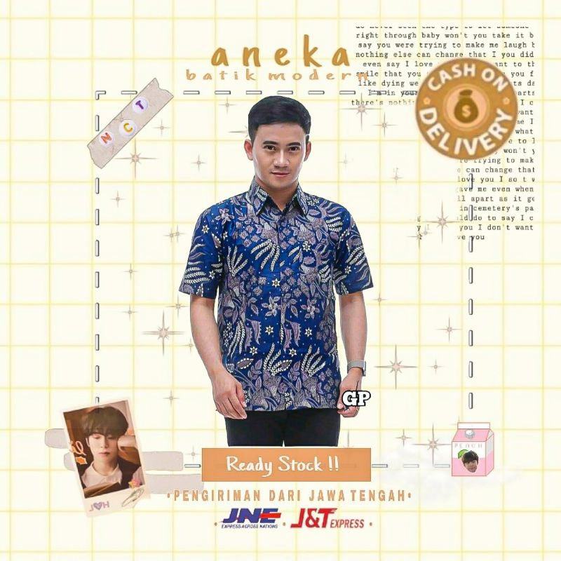 ATASAN BAJU BATIK COWOK PRIA MOTIF MANGGAR WARNA BIRU DONGKER NAVY ELEKTRIK MANDIRI BCA M L XL MURAH