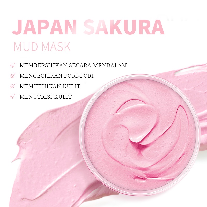 LAIKOU Sakura Masker Lumpur KAOLIN Menghilangkan Komedo Hitam Mengontrol Minyak 80g