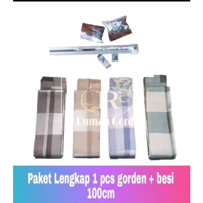 [ satu paket gorden dan besi ] gorden pintu jendela plisket gorden emily kotak kotak gorden biasa ti