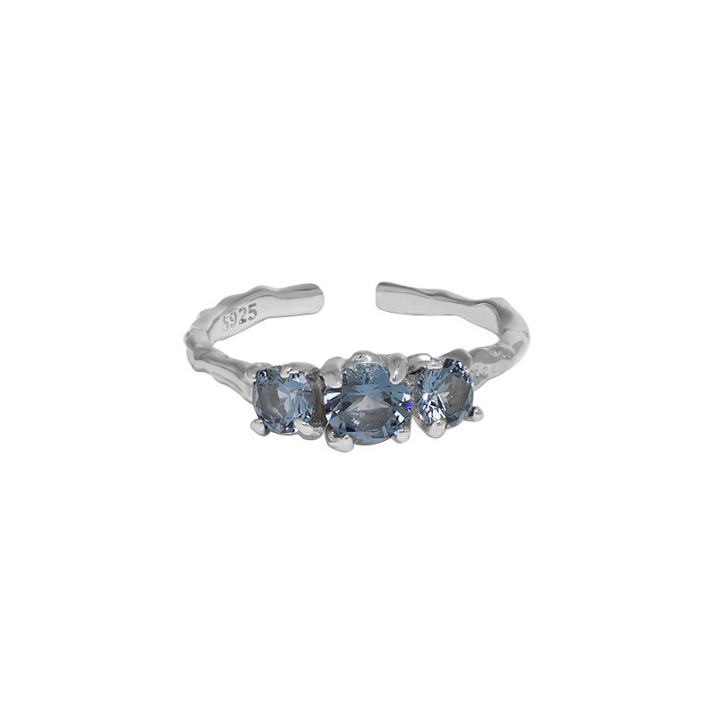 Cincin Model Terbuka Bahan Alloy Dengan Zircon Imitasi Warna Biru Untuk Wanita