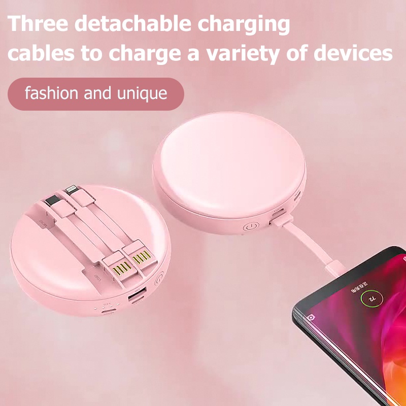 Mirror Powerbank Mini 10000mAh with Makeup Mirror Fast Charging Power Bank For iPhone Type-c Micro USB Battery Usb 50000mah 20000mah Powerbank Mini Solar Powerbank Protable Pengisian Cepat dengan Cermin Rias