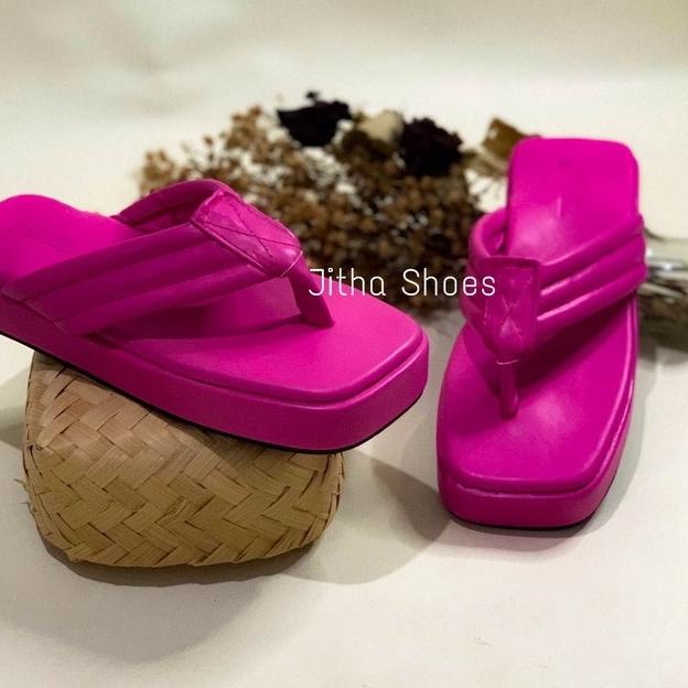 ➩↓✮≛ Jitha Sandal Wanita / Dea Platform Sandal Bantal custom warna Fuchsia / Pink Fanta Bestseller