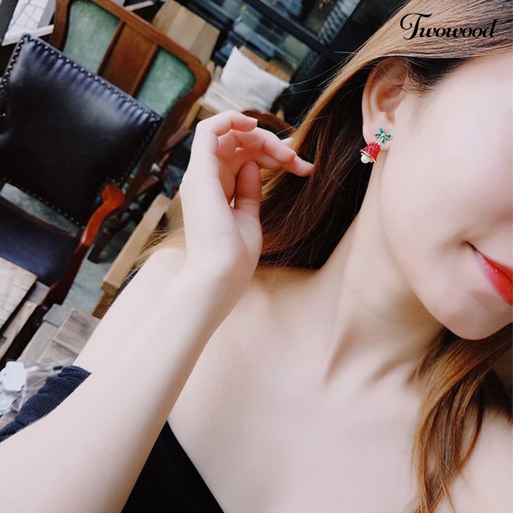 Anting Stud Bentuk Lonceng Angin Aksen Mutiara Tiruan Bahan Berlian Imitasi Untuk Wanita