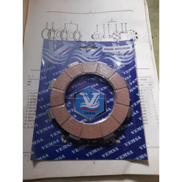 kampas kopling 7 vespa px exclusive excel merk vemsa
