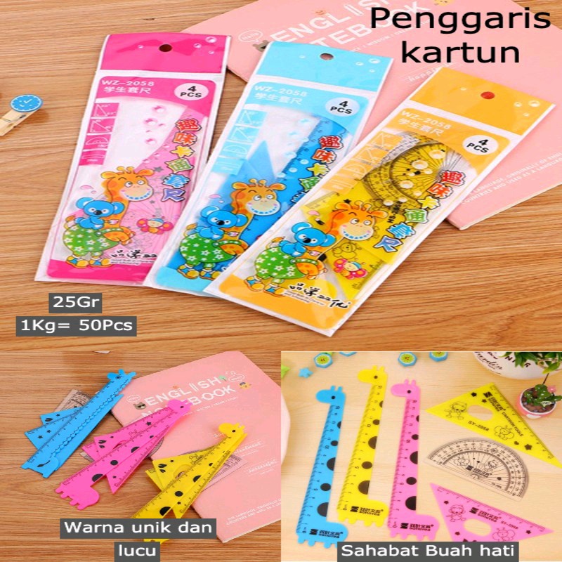 Nama - Penggaris Plastik 1 set 4 Model Bentuk Hewan Kartun Lucu