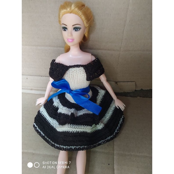 baju rajut boneka barbie gaun cantik ala korea kekinian