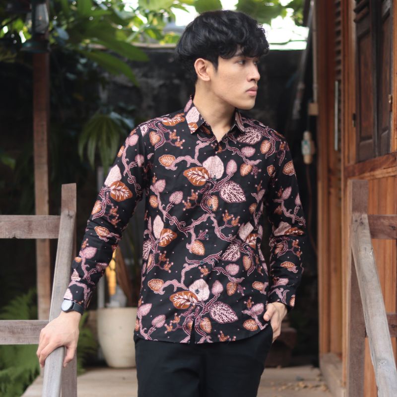 BatikBule Kemeja Batik Couple Ayah &amp; Anak Motif Casual Warna Ungu &amp; Hitam Ungu