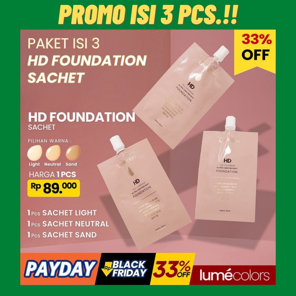 PAKET ISI 3 HD Foundation Sachet Lumecolors Foundation Sachet Share in Jar, Foundation Sachet Lumeco