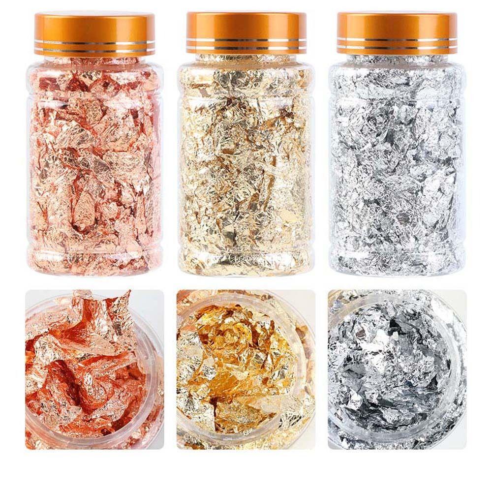 Mxbeauty Foil Kuku Wanita Warna-Warni Silver Glitter Flakes Effect Sticker Rose Gold Stiker Kuku 3D