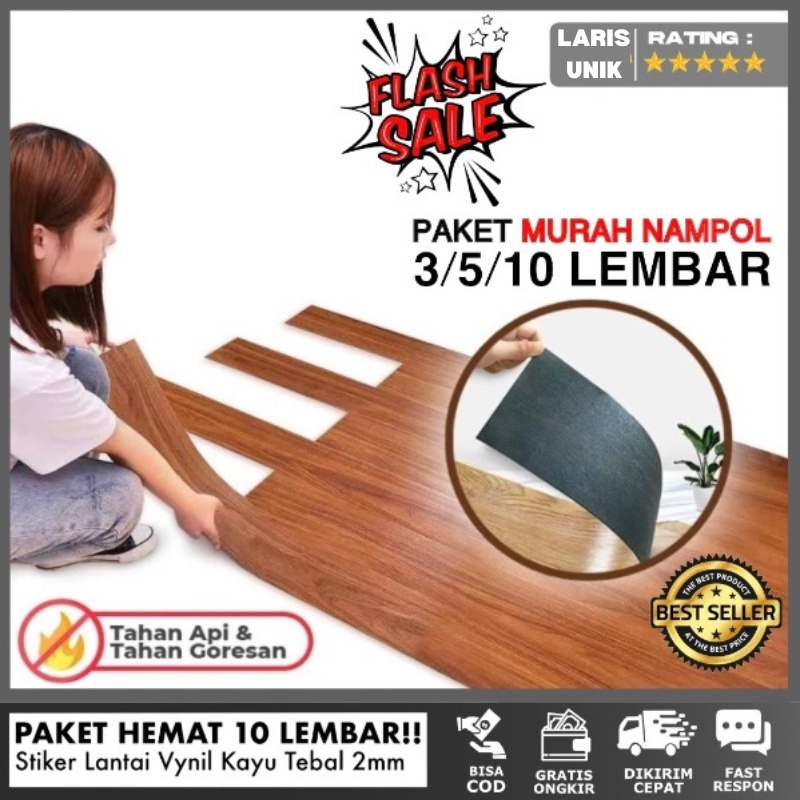 PAKET HEMAT 10 PCS Stiker Lantai Vinyl Wallpaper Dinding Parket Motif Kayu Premium Tebal 2Mm antai vinil stiker lantai kayu parket 91.5cm x 15,2cm / Sticker Vinyl Lantai PVC