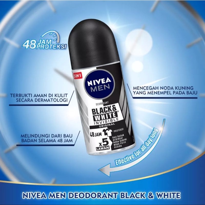 Nivea Men Deodorant Invisible Black &amp; White ORIGINAL Roll On 50 ml