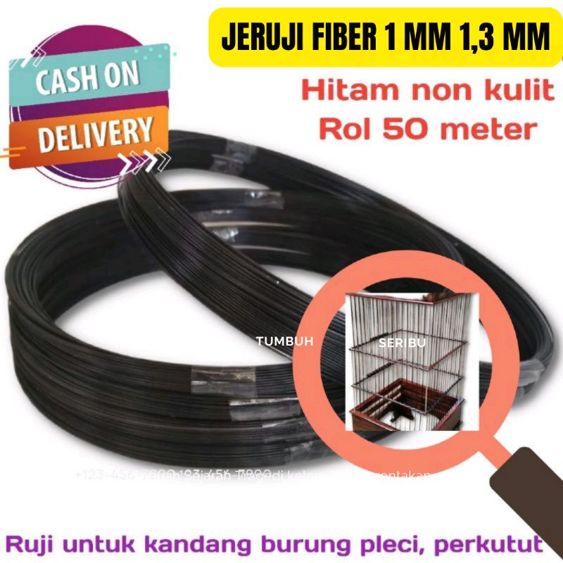1 Rol Jeruji Fiber 1mm 1,3mm Hitam non kulit panjang 50 Meter Ruji untuk membuat kandang burung dll