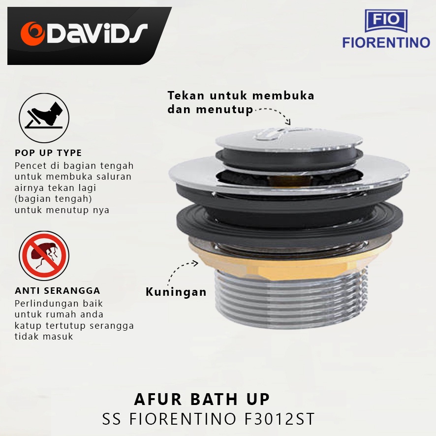 Afur Bathtub Injak Set Pembuangan Air Bathub Kamar Mandi Avur F3012 ST